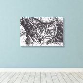Schattigee Sleeping Cat Drawing Canvas Afdruk (Insitu (Houten vloer))