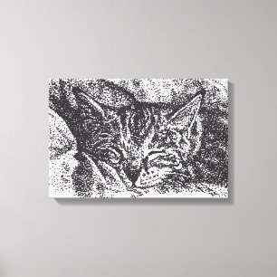 Schattigee Sleeping Cat Drawing Canvas Afdruk