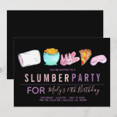 Schattigee sleepover verjaardagsfeestuitnodiging kaart (Voorkant / Achterkant)