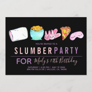 Schattigee sleepover verjaardagsfeestuitnodiging kaart