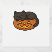Schattigee Sleepy Black Cat op een pompoen Hallowe Sparkling Wijnetiket (Enkel label)