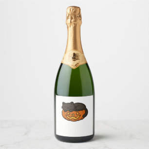 Schattigee Sleepy Black Cat op een pompoen Hallowe Sparkling Wijnetiket