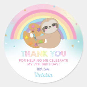 Schattigee Sloth Art Party Verjaardag Dank u Favor Ronde Sticker