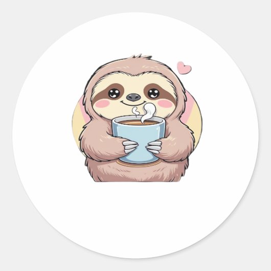 Schattigee Sloth Coffee Lover Shirt � Funny Fueled Ronde Sticker (Voorkant)