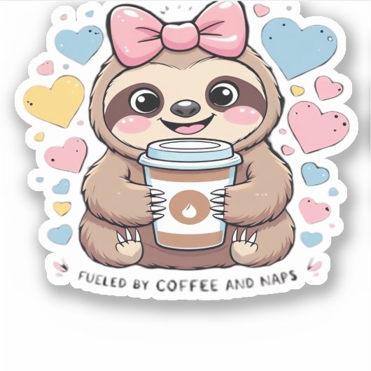 Schattigee Sloth Coffee Lover Shirt - Funny Fueled Sticker (Voorkant)