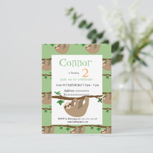 Schattigee Sloth, verjaardagsfeestuitnodiging Kaart (Staand voorkant)