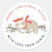 Schattigee Slothy 1e Kerstmis Kinder Ronde Sticker (Voorkant)