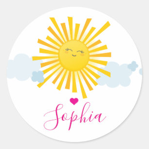 SCHATTIGEE SMILING SUN SUNSHINE kawaii illustratie Ronde Sticker
