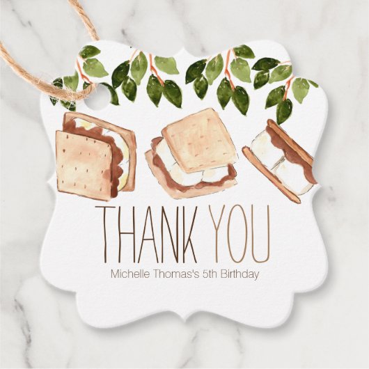 Schattigee smores camping kind verjaardagsgunst ta bedankjes labels (Voorkant)