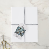 Schattigee sneeuwkerstvogels blauw cadeaulabel (Met Touw)