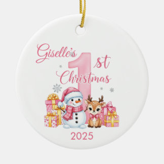 Schattigee sneeuwman Baby Girl's eerste kerst Orna Keramisch Ornament