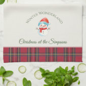 Schattigee Sneeuwman Custom Gepersonaliseerd Naam  Theedoek (Gevouwen)