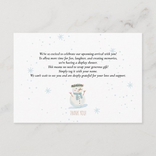 Schattigee Sneeuwman Display Douche Inzetstuk Kaar Informatiekaartje (Voorkant)