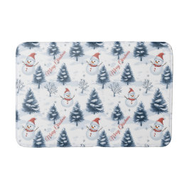 Schattigee sneeuwman en besneeuwde bomen vrolijk k badmat