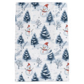 Schattigee sneeuwman en besneeuwde bomen vrolijk k medium cadeauzakje (Achterkant)