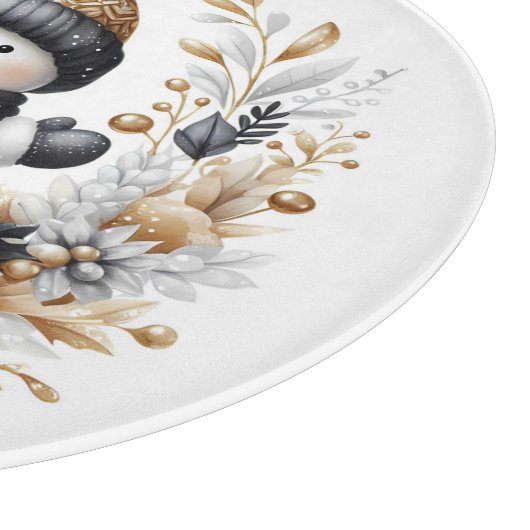 Schattigee sneeuwman en kerstbladeren snijplank (Hoek)