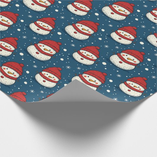 Schattigee sneeuwman en sneeuwvlokken Blue Christm Cadeaupapier (Hoek)