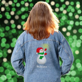 Schattigee sneeuwman en typografie denim jacket