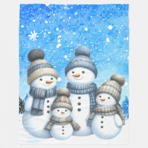 Schattigee sneeuwman familie in de sneeuw fleece deken