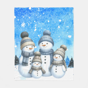 Schattigee sneeuwman familie in de sneeuw fleece deken