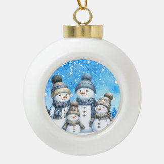 Schattigee sneeuwman familie in de sneeuw keramische bal ornament