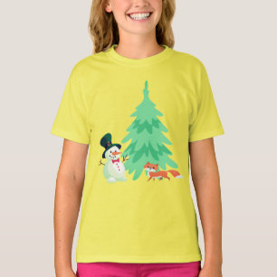 Schattigee sneeuwman, Fox Winter Kinder kerstboom T-shirt