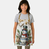 Schattigee sneeuwman genesteld in dennenboughs war schort (Insitu)