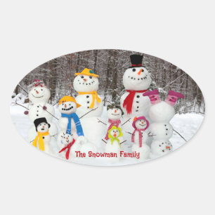 Schattigee sneeuwman Kerst stickers met familienaa