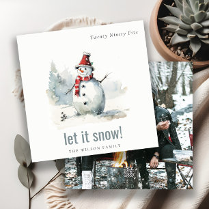 Schattigee sneeuwman laat het sneeuwkerst 1 foto feestdagenkaart
