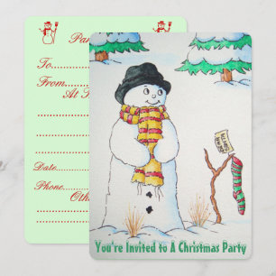 Schattigee sneeuwman met kous in sneeuw met kerst kaart