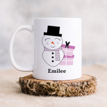 Schattigee sneeuwman met roze kerstcadeaus