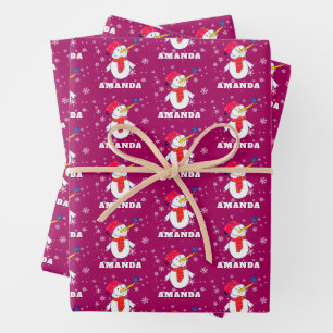 Schattigee sneeuwman met sneeuwvlokken Kinder kers Inpakpapier Vel