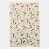 Schattigee Sneeuwman Monogram Initiaal Kerst Theedoek (Verticaal)