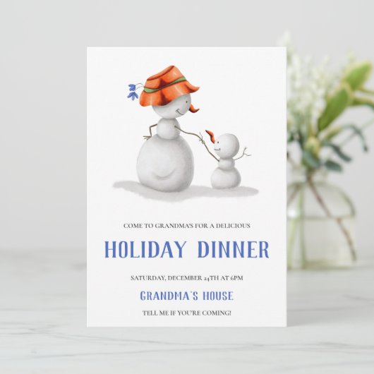 Schattigee sneeuwman oma kerstdiner kaart (Staand voorkant)