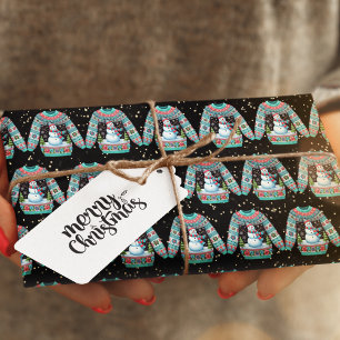 Schattigee sneeuwman op lelijke kersttrui cadeaupapier