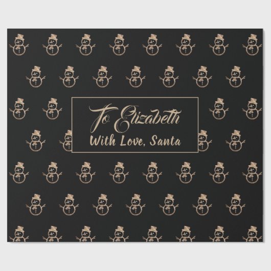 Schattigee sneeuwman patroon zwart en gouden kerst cadeaupapier (Vlak)