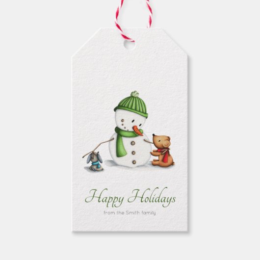 Schattigee sneeuwman script kerst cadeaulabel (Voorkant)