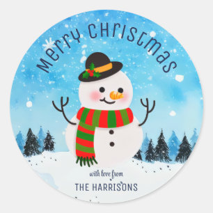 Schattigee Sneeuwman Snowy Winter Christmas Ronde Sticker