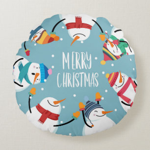 Schattigee sneeuwman Vrolijk Kerstfeest Feestelijk Rond Kussen