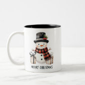 Schattigee Sneeuwman / Vrolijk Kerstfeest Tweekleurige Koffiemok (Links)