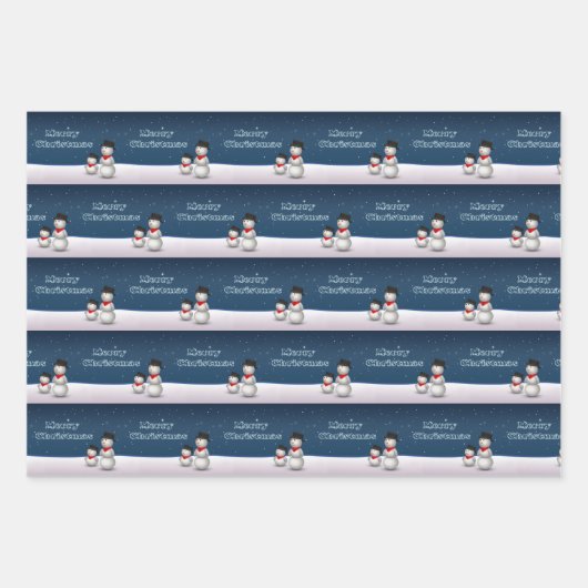 Schattigee sneeuwmannen Vrolijke Kerstboom Sneeuw Inpakpapier Vel (Voorkant 3)