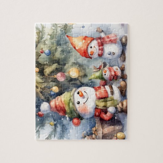 Schattigee Sneeuwmannen Winter Wonderland Legpuzzel (Verticaal)