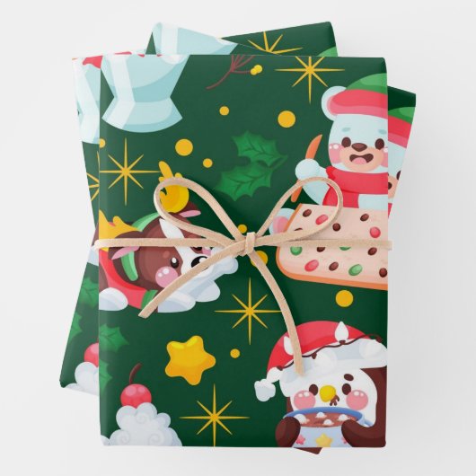 Schattigee sneeuwpop hondenkerst inpakpapier vel (In situ)