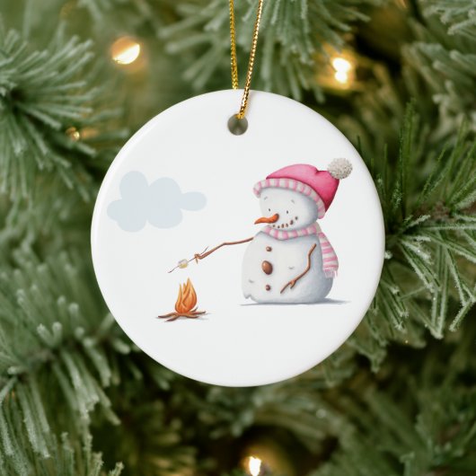 Schattigee sneeuwpop marshmallows vrolijk kerstfee keramisch ornament (Boom)