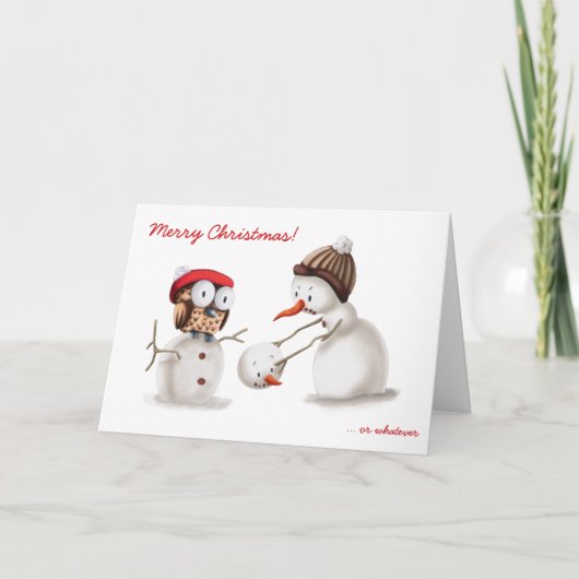 Schattigee Sneeuwpop Uil Grappige Kerst Feestdagen Kaart (Voorkant)