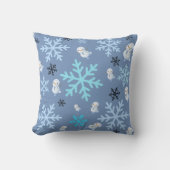 Schattigee sneeuwpoppen en sneeuwvlokken in blauwg kussen (Voorkant)