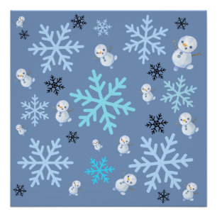 Schattigee sneeuwpoppen en sneeuwvlokken in blauwg perfect poster