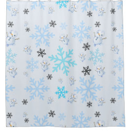 Schattigee sneeuwpoppen en sneeuwvlokken in lichtb douchegordijn