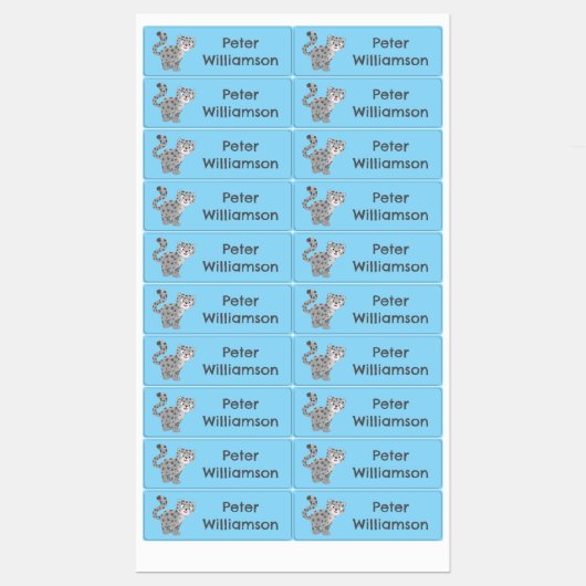 Schattigee Snow Leopard cartoon gepersonaliseerd Labels (Vel)