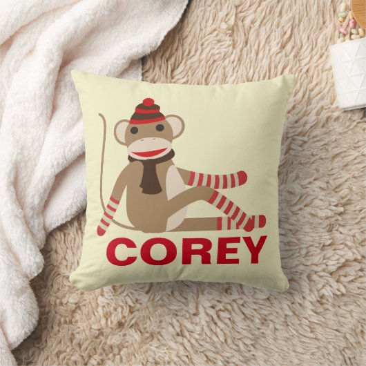 Schattigee Sock Monkey met aangepaste naam Kussen (Deken)